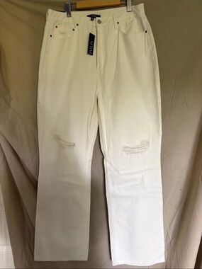 AFRM Cream-White Straight Jeans with Subtle Knee Distress